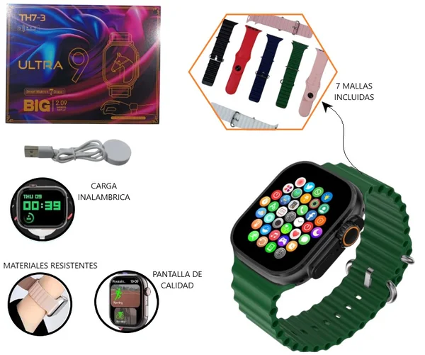 Smartwatch Ultra 9 con 7 Mallas Intercambiables